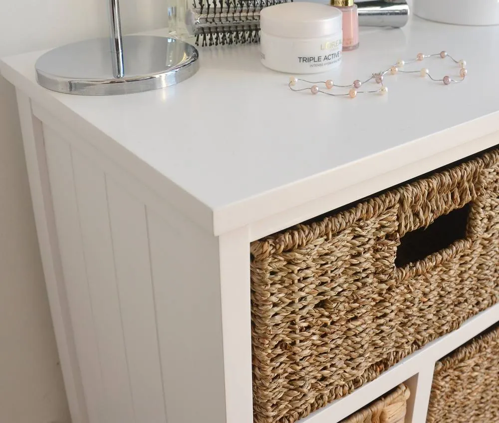 Statement Furniture Tetbury 5 Drawer Storage Unit White with Hyacinth & Seagrass Baskets 5