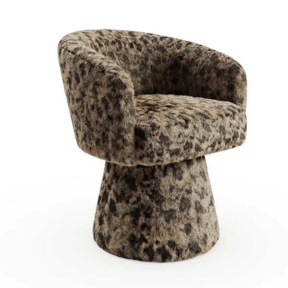 Reza Leopard Print Faux Fur Swivel Chair 6
