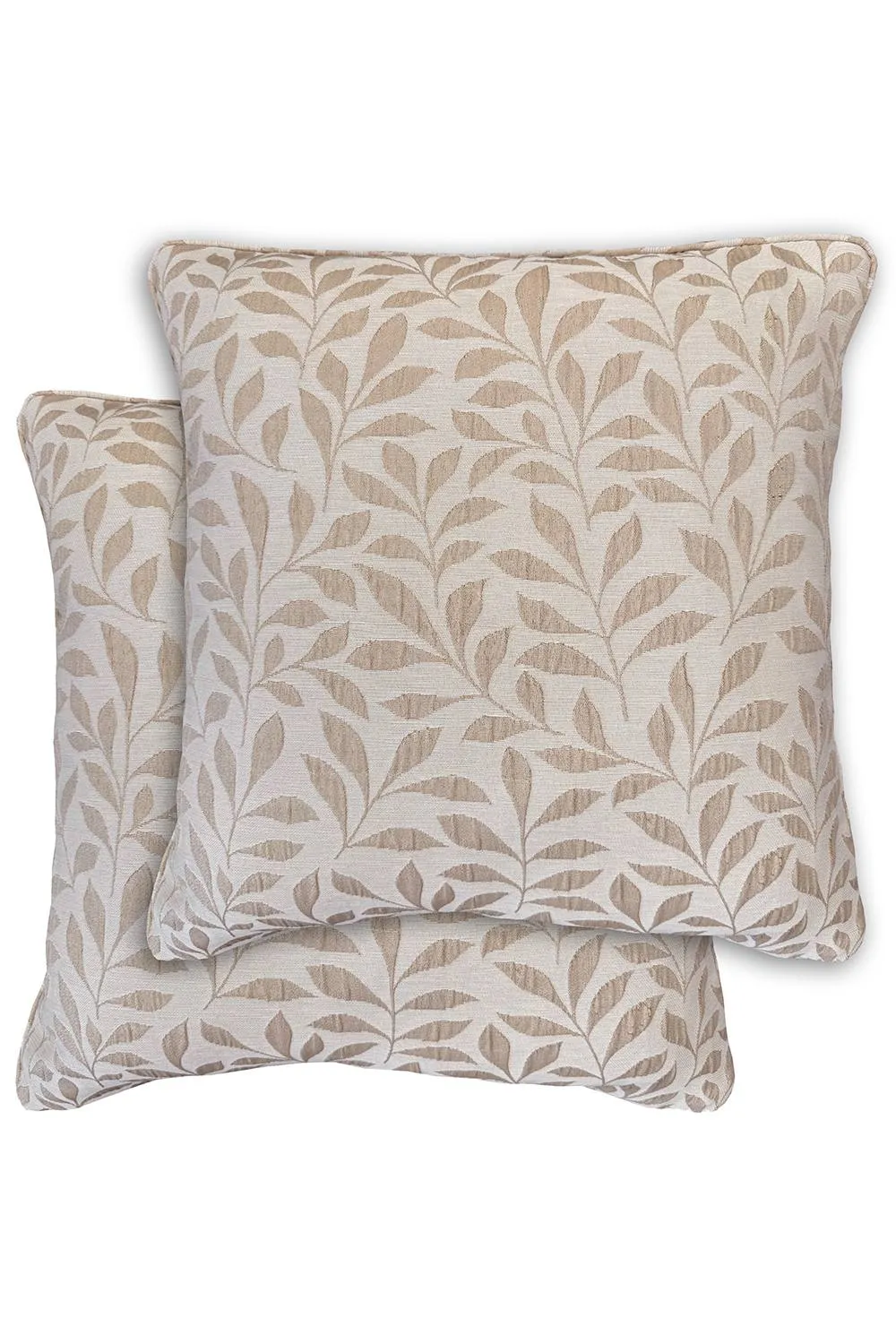 Enhanced Living Pair of Sherwood Jacquard Leaf Double Sided Zip Opening Piped Edge Cushion Covers - Cases Only in Natural