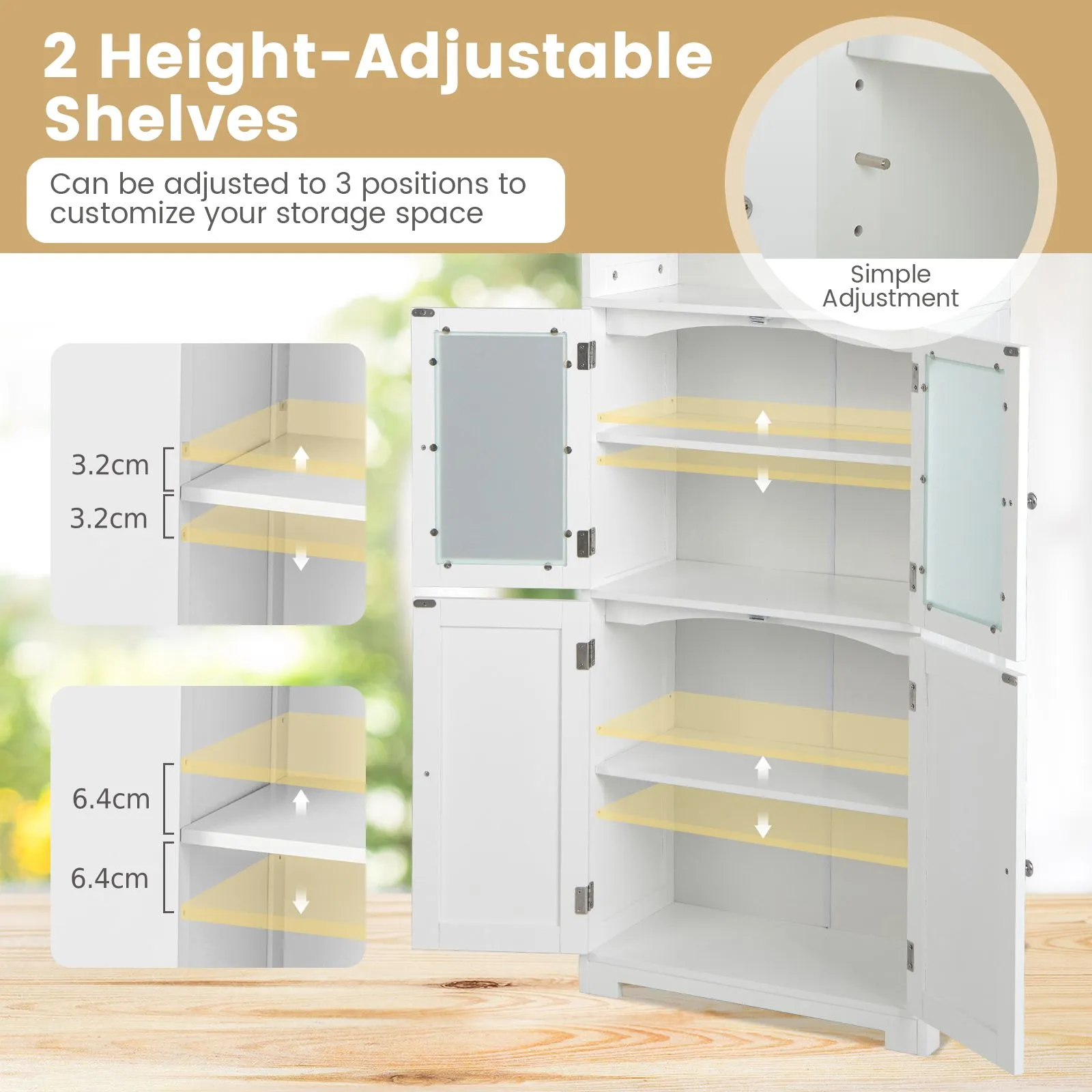 Costway 163cm Tall Bathroom Storage Cabinet Freestanding Kitchen Pantry Cupboard in White 6