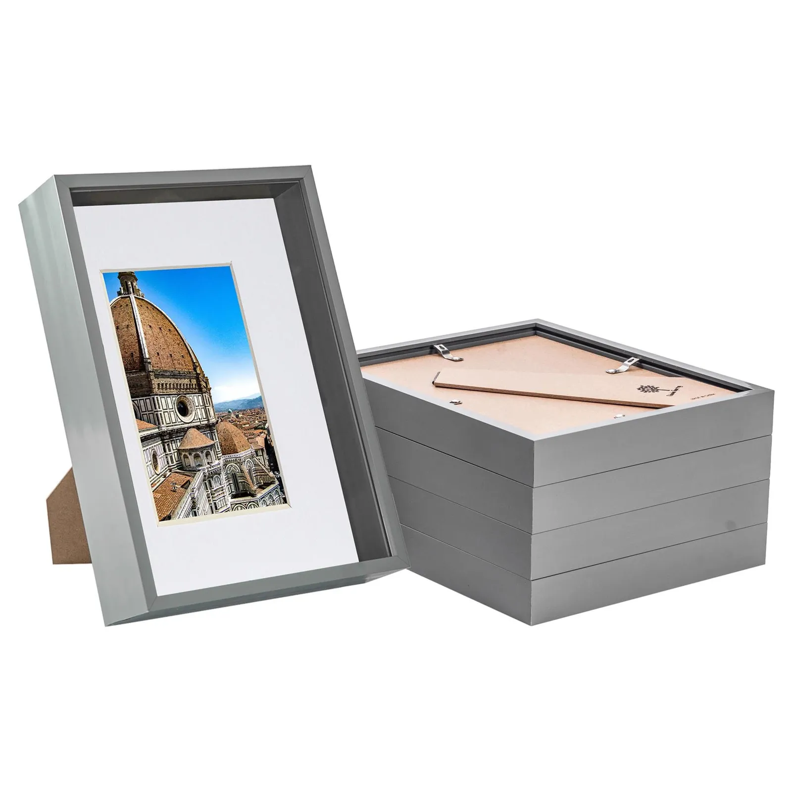 Nicola Spring 3D Deep Box Frames with A5 Mount - A4 (8" x 12") - White Mount - Pack of 5 in Grey