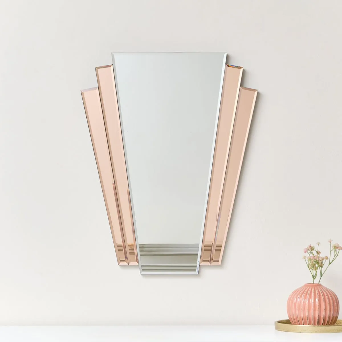 Melody Maison Pink Art Deco Fan Wall Mirror - 60cm X 48cm in Baby Pink