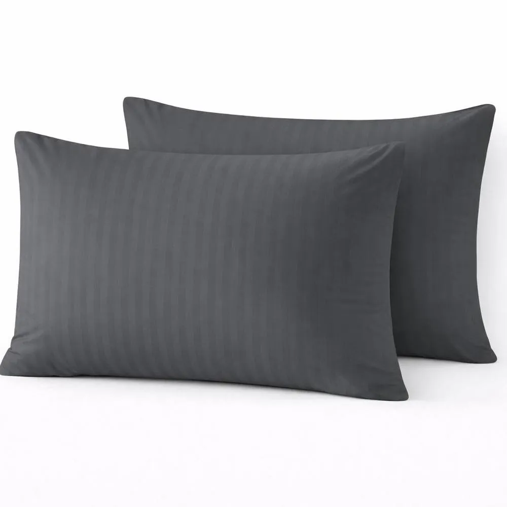 Homes-Linen Super Soft Microfiber Embossed Stripe Pillowcases Pair in Charcoal