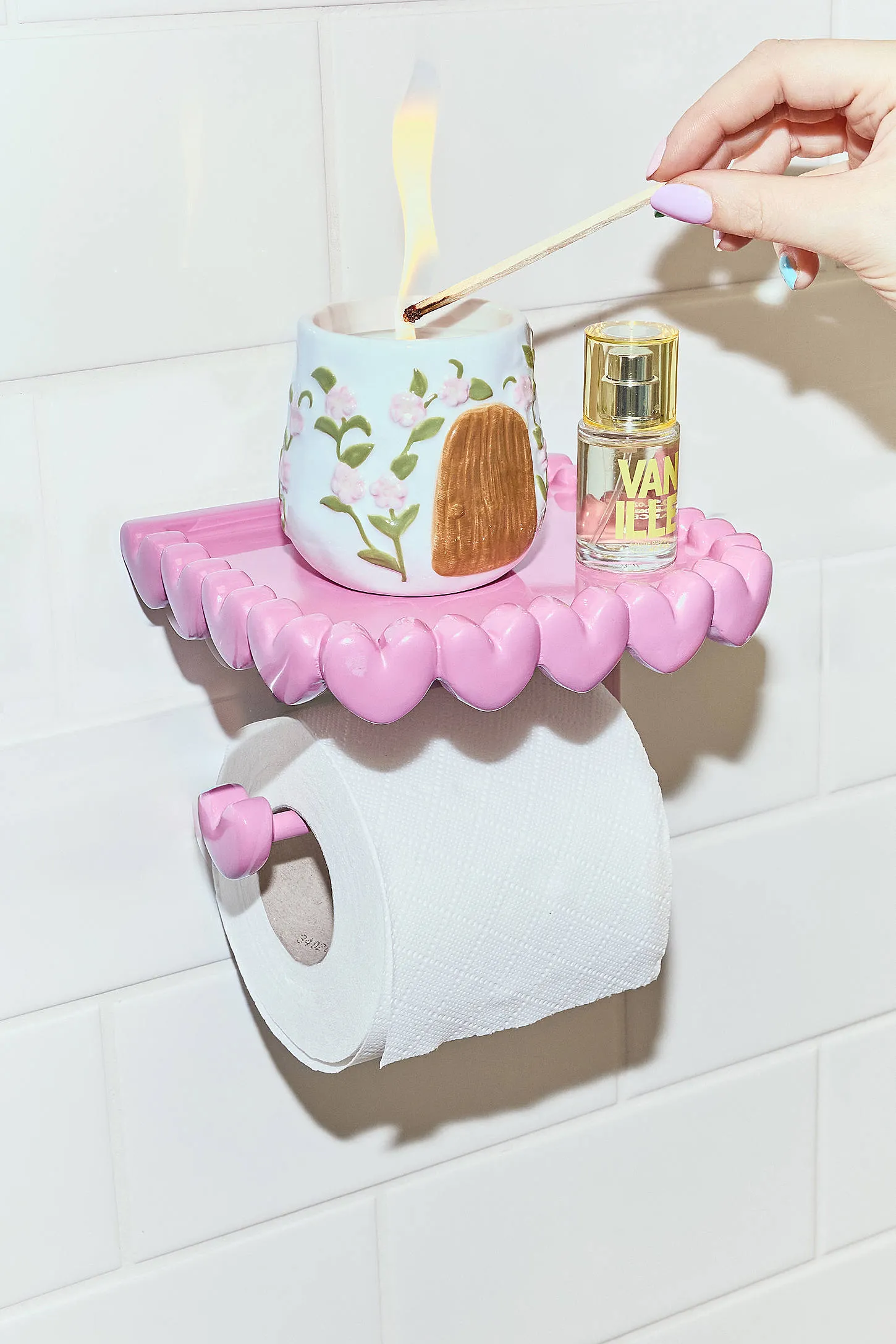 Eloise Heart Trim Toilet Paper Holder & Storage Shelf - Pink