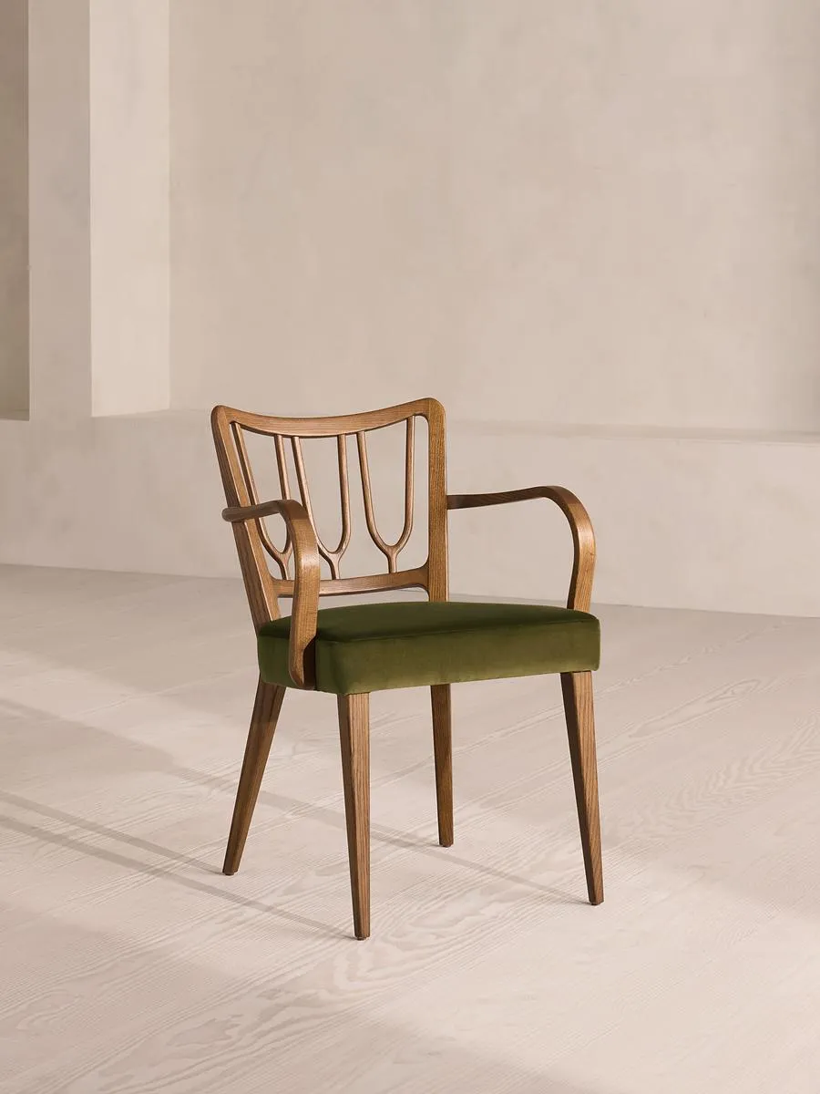 Leonie Armed Dining Chair, Velvet, Olive