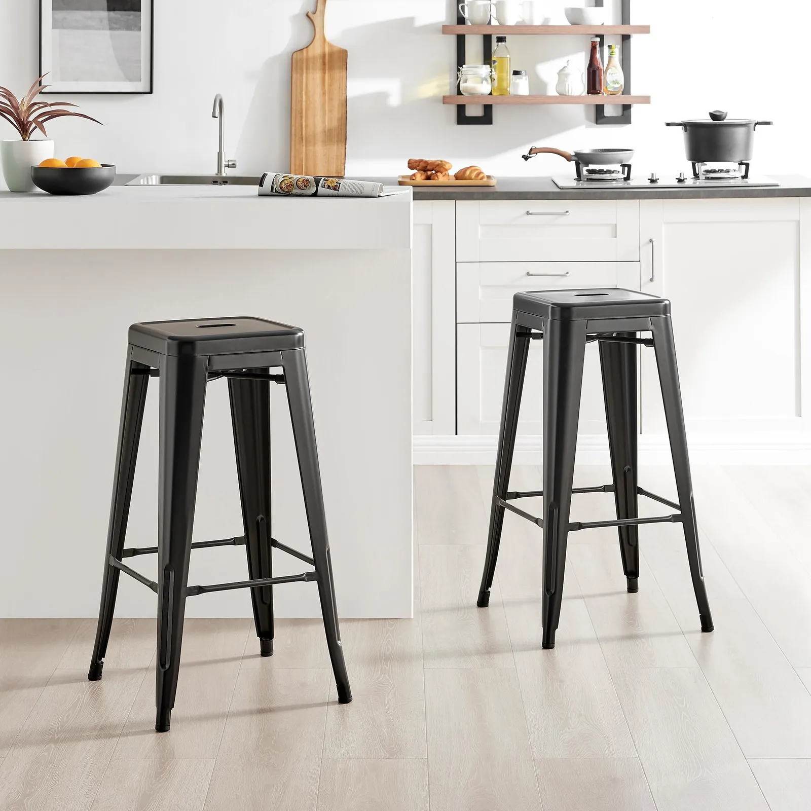 FurnitureboxUK Set of 2 Colton 'Tolix' Style Metal Stackable Retro Industrial Bar Stools in Black 1