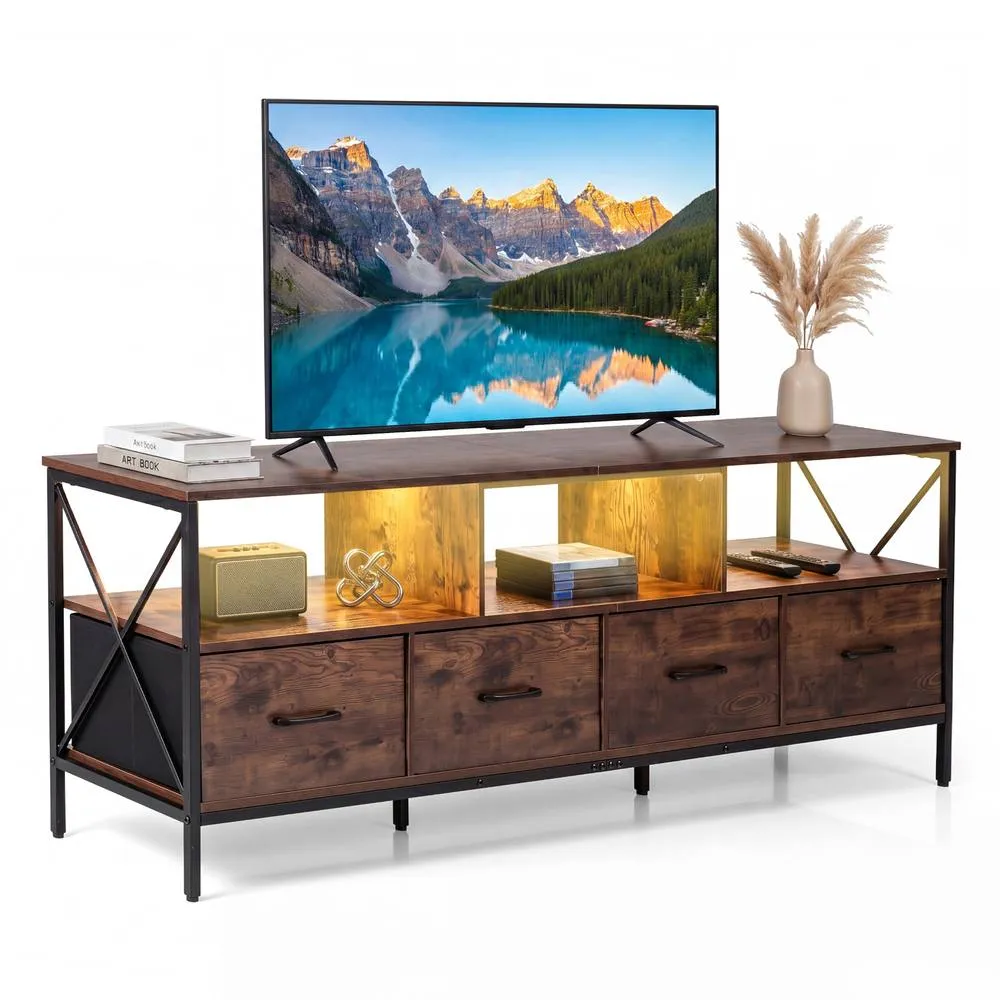 Costway Modern LED Entertainment Center Extra Long TV Stand for 80" TVs in Brown