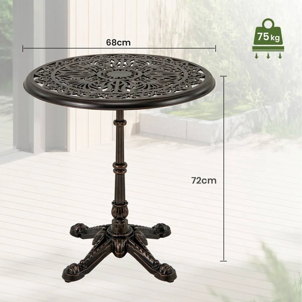 Costway 68CM Round Cast Aluminum Patio Bistro Table Accent Table-Copper in Brown 5