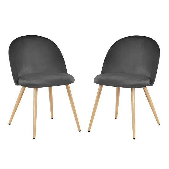 Swart Velvet Dining Chairs In Grey With Oak Legs In A Pair