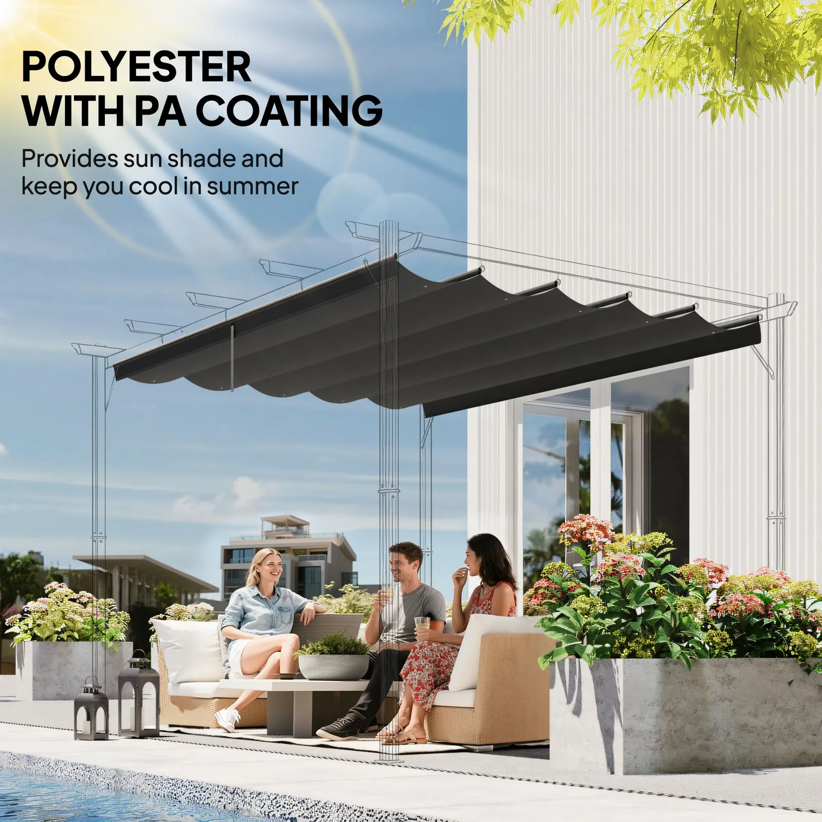 OUTSUNNY 3.5x2.6 m Pergola Cover Replacement for 4x3 m Frame in Dark Grey 6