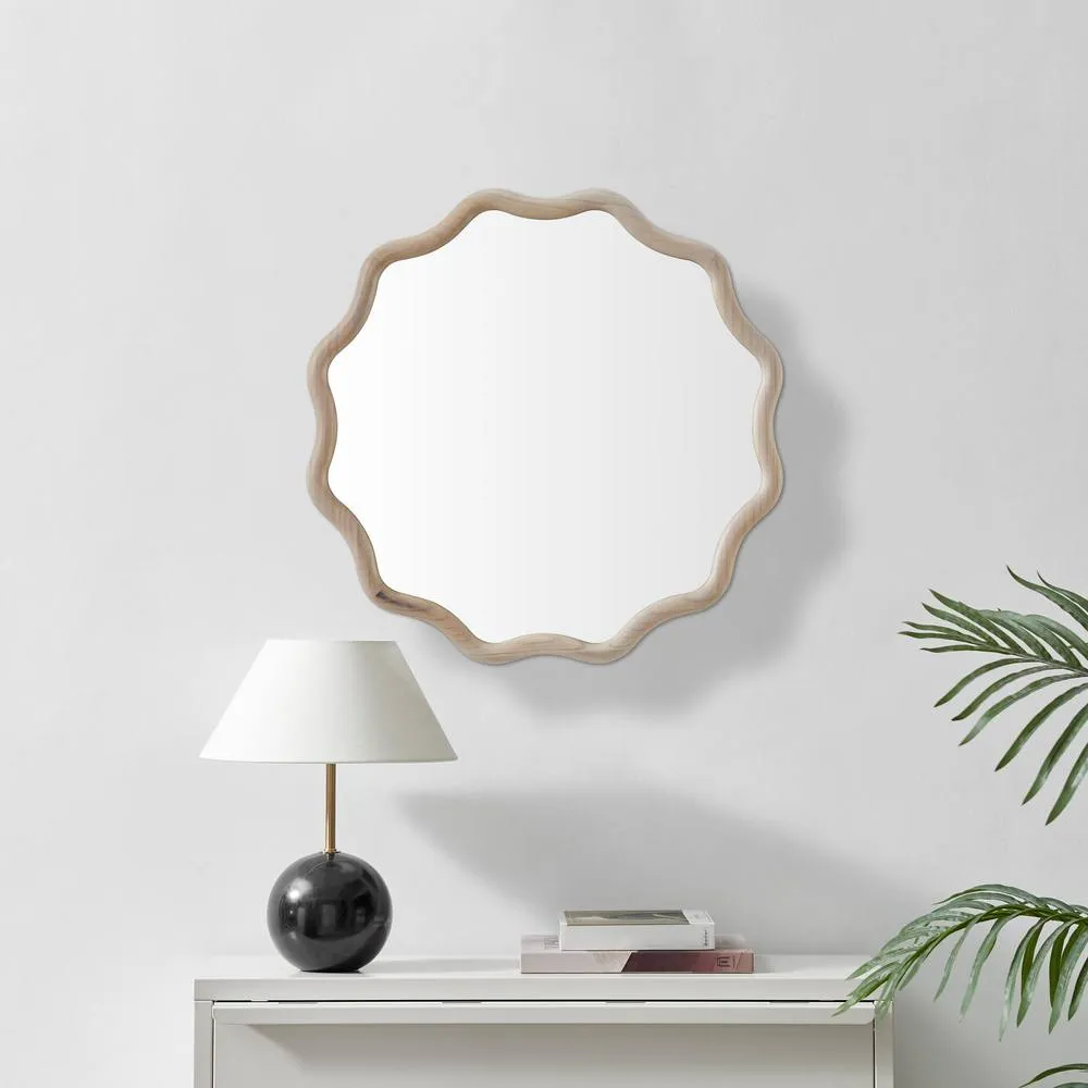 FurnitureboxUK Damaris Wood Medium 70x70cm Wavy Round Wall Mirror in Brown 2