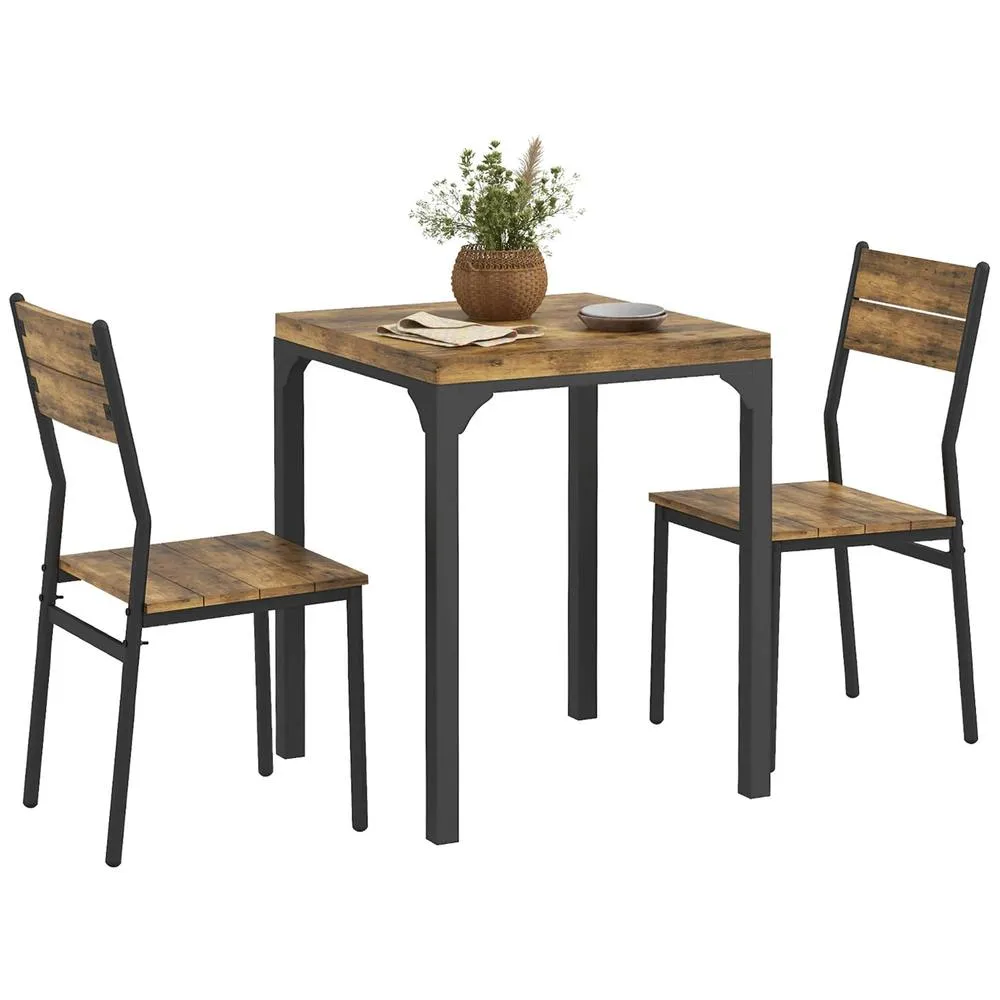 HOMCOM 3 Pcs Compact Dining Table 2 Chairs Set in Brown 2
