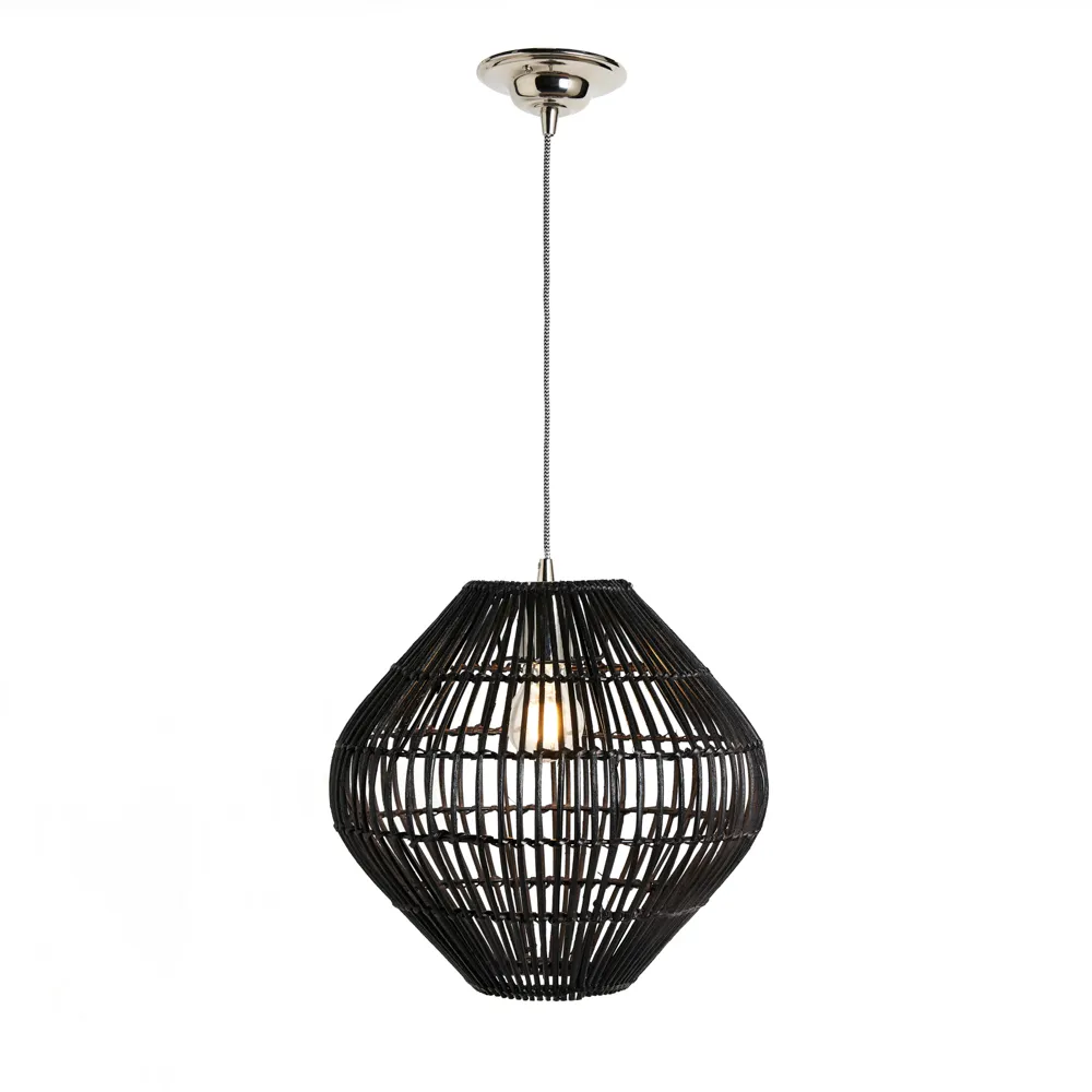 Bamboo Bobbin Herringbone Cable Ceiling Pendant Light, Black 1