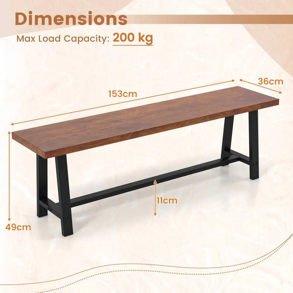 Costway 153CM Dining Bench Wooden 3 Person Entryway Shoe Bench 2