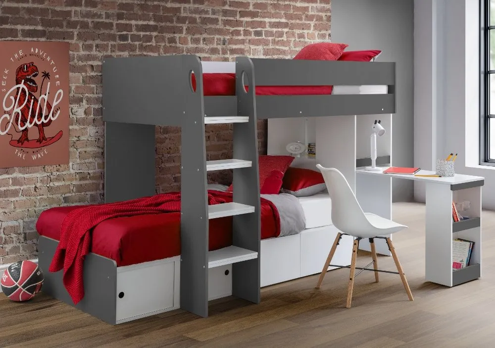 Eclipse Grey and White Wooden Storage Bunk Bed Frame - 3ft Single