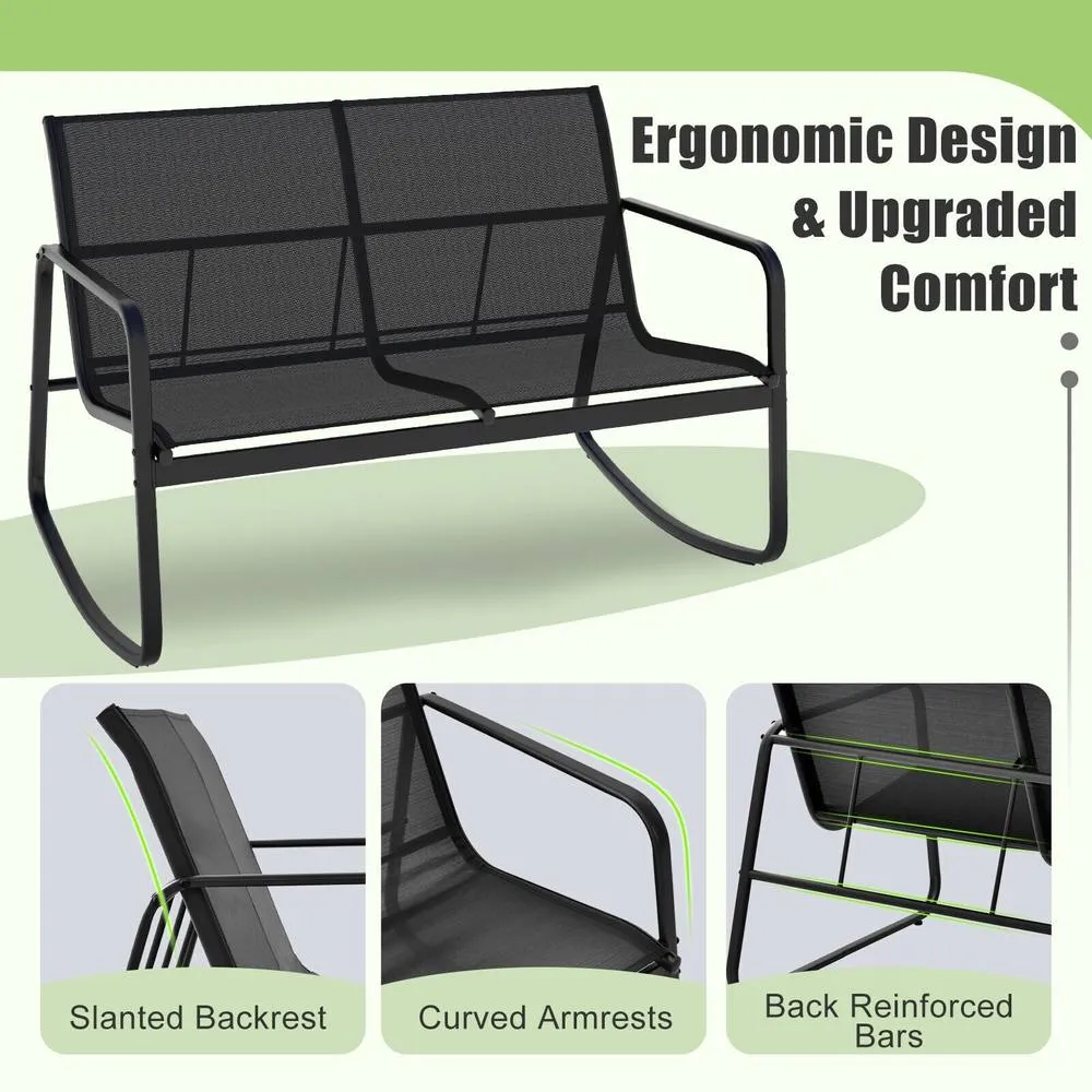 Costway 4 PCS Patio Rocking Set Outdoor Rocker Chair Conversation Set in Black 6