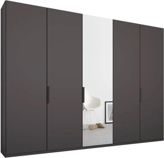 Caren 5 door  250cm Hinged Wardrobe, Graphite Grey Frame, Matt Graphite Grey & Mirror Doors, Classic Interior