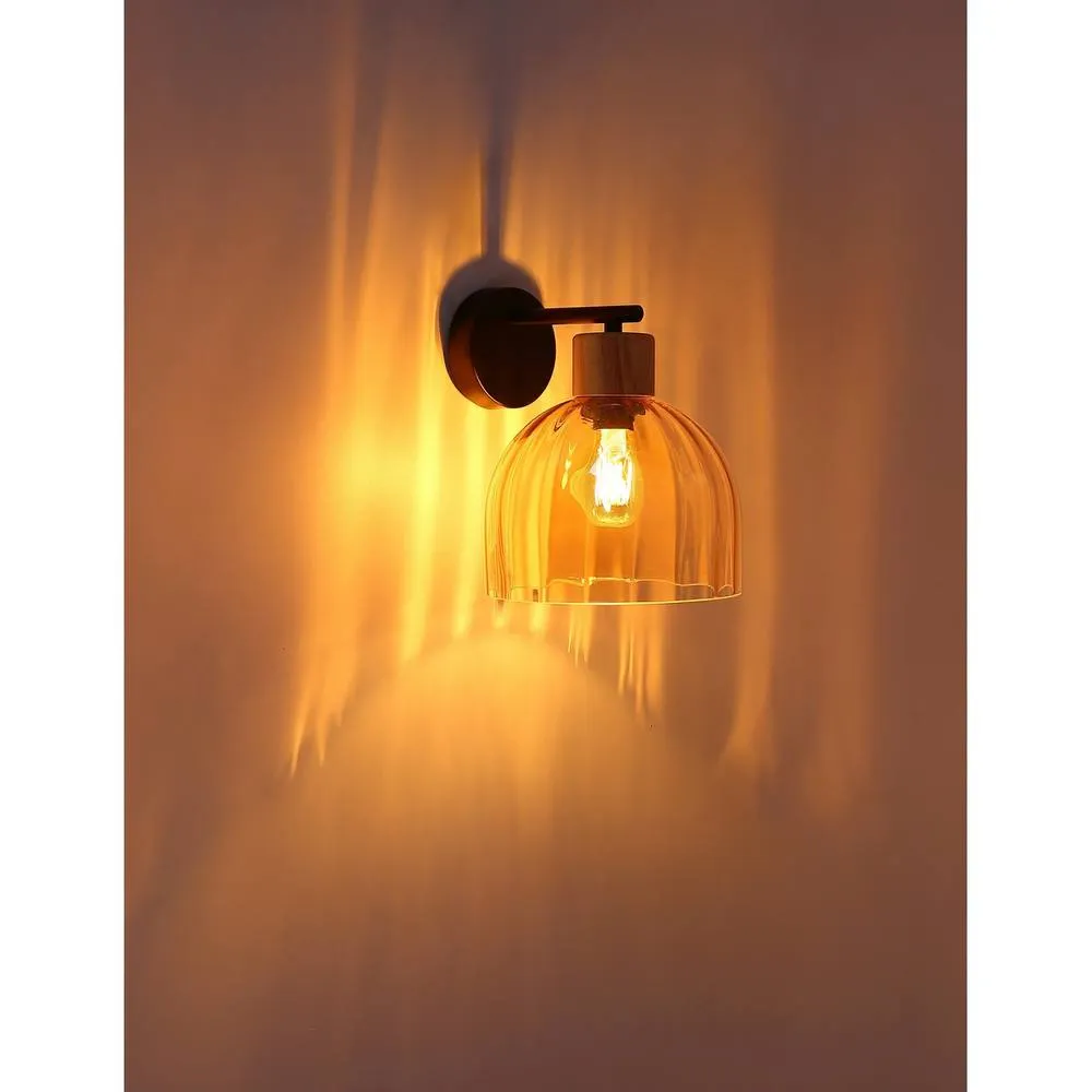 Netlighting Swanson Dome Wall Lamp Matt Black Glass Amber Shades E27 5