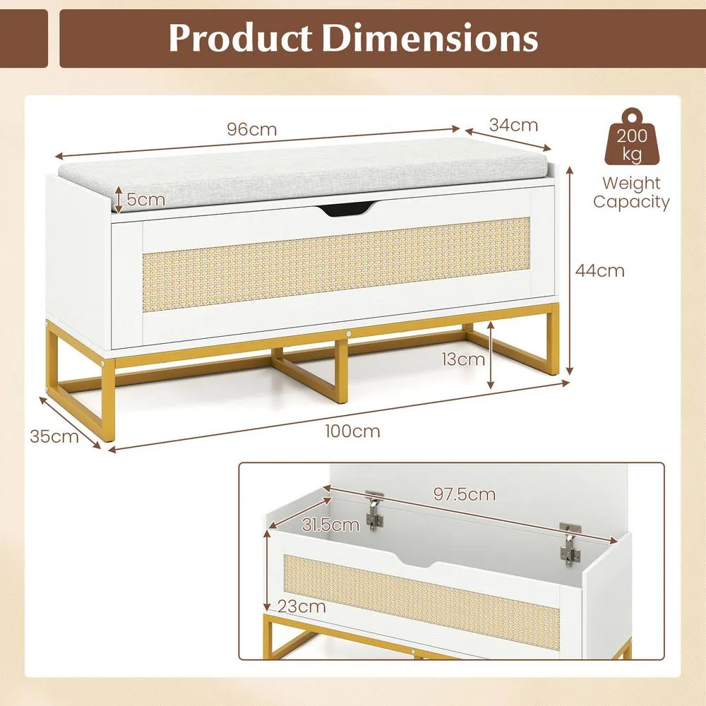 Costway Rattan Storage Chest Modern Hidden Storage Entryway Furniture in White 2
