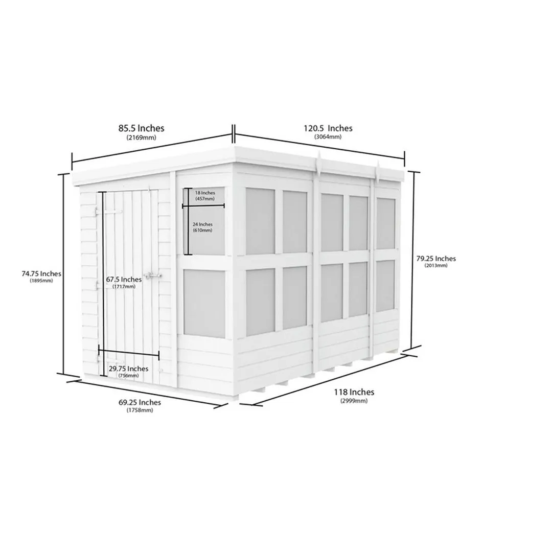 Buttercup Farm 10 x 6 Feet Pent Potting Shed - Wood - L178 x W302 x H201 cm in Brown 3
