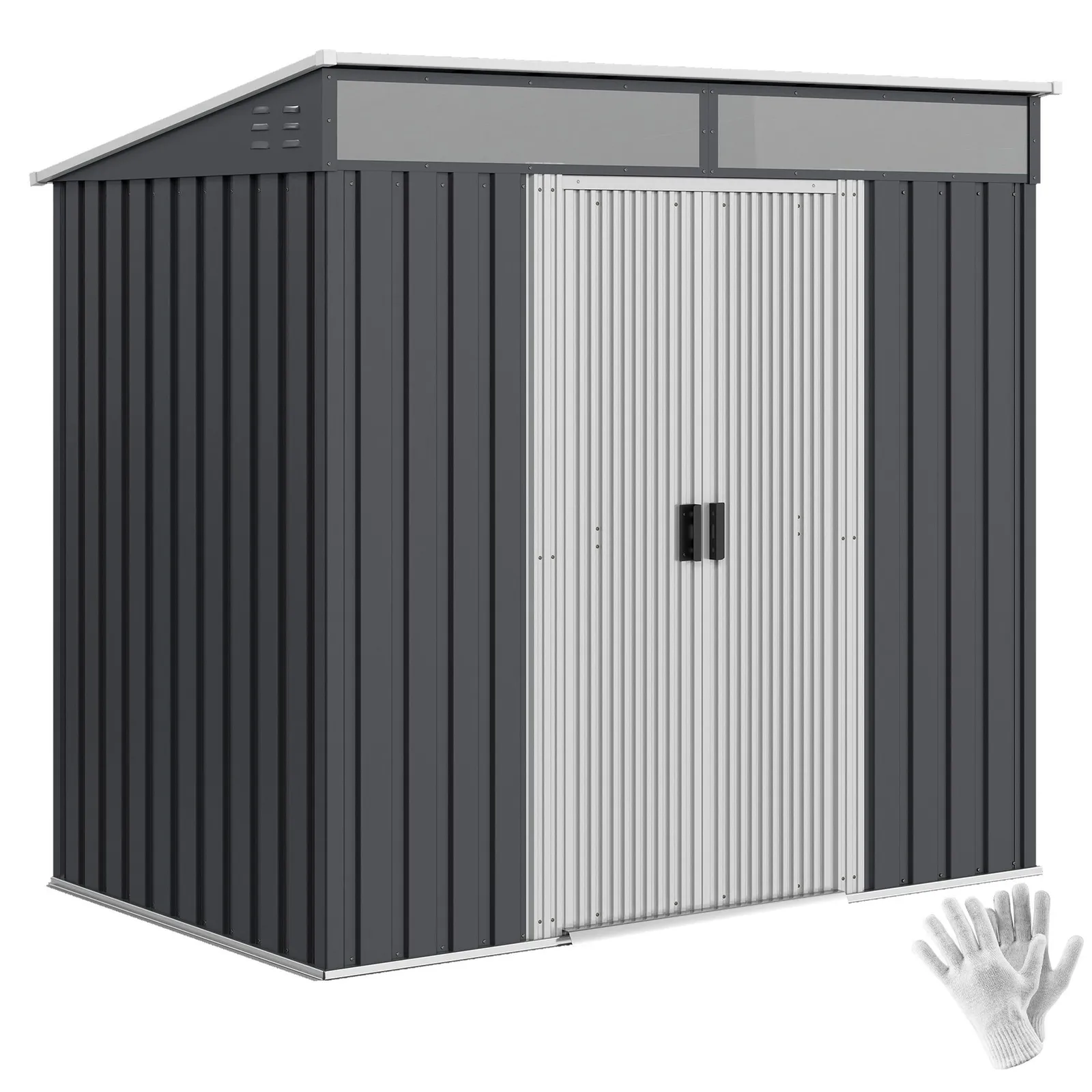 OUTSUNNY 6.5x4FT Garden Shed w/ Foundation Lockable Metal Tool Shed in Grey 2
