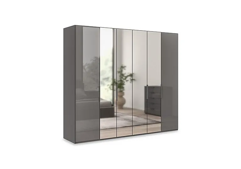 Amara 250cm 6 Door Bifold Wardrobe with 2 Glass Doors and 4 Mirror Doors - Lava