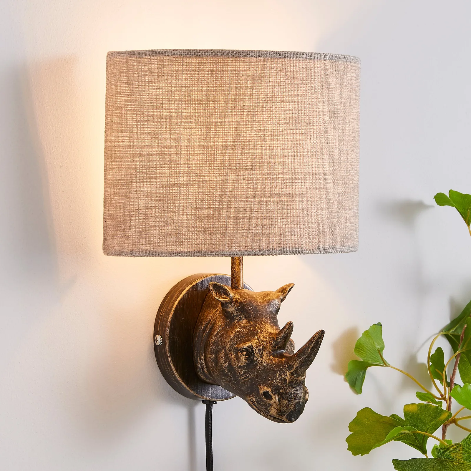 Rob The Rhino Easy Fit Plug In Wall Light Brown
