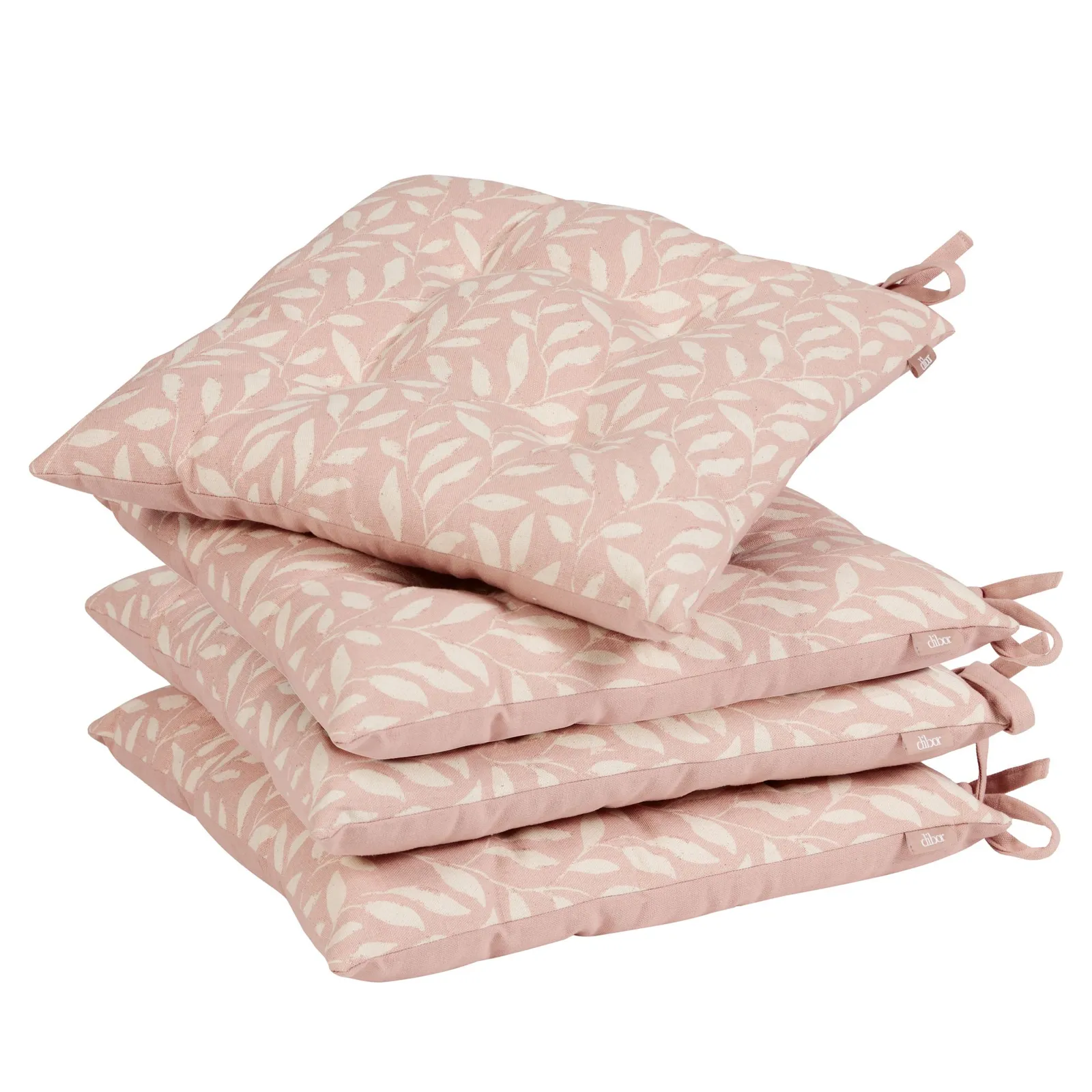 Dibor Set of 4 Rosedale Cotton Leaf Indoor Outdoor Garden Furniture Chair Sofa Seat Pads L40cm x W40cm in Pink