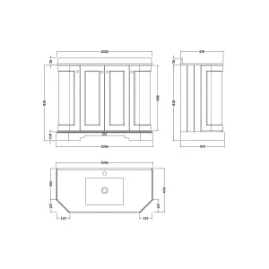 Bayswater Victrion Matt Black Angled Traditional Freestanding Vanity Unit & White Marble Top Basin - 1000mm 2