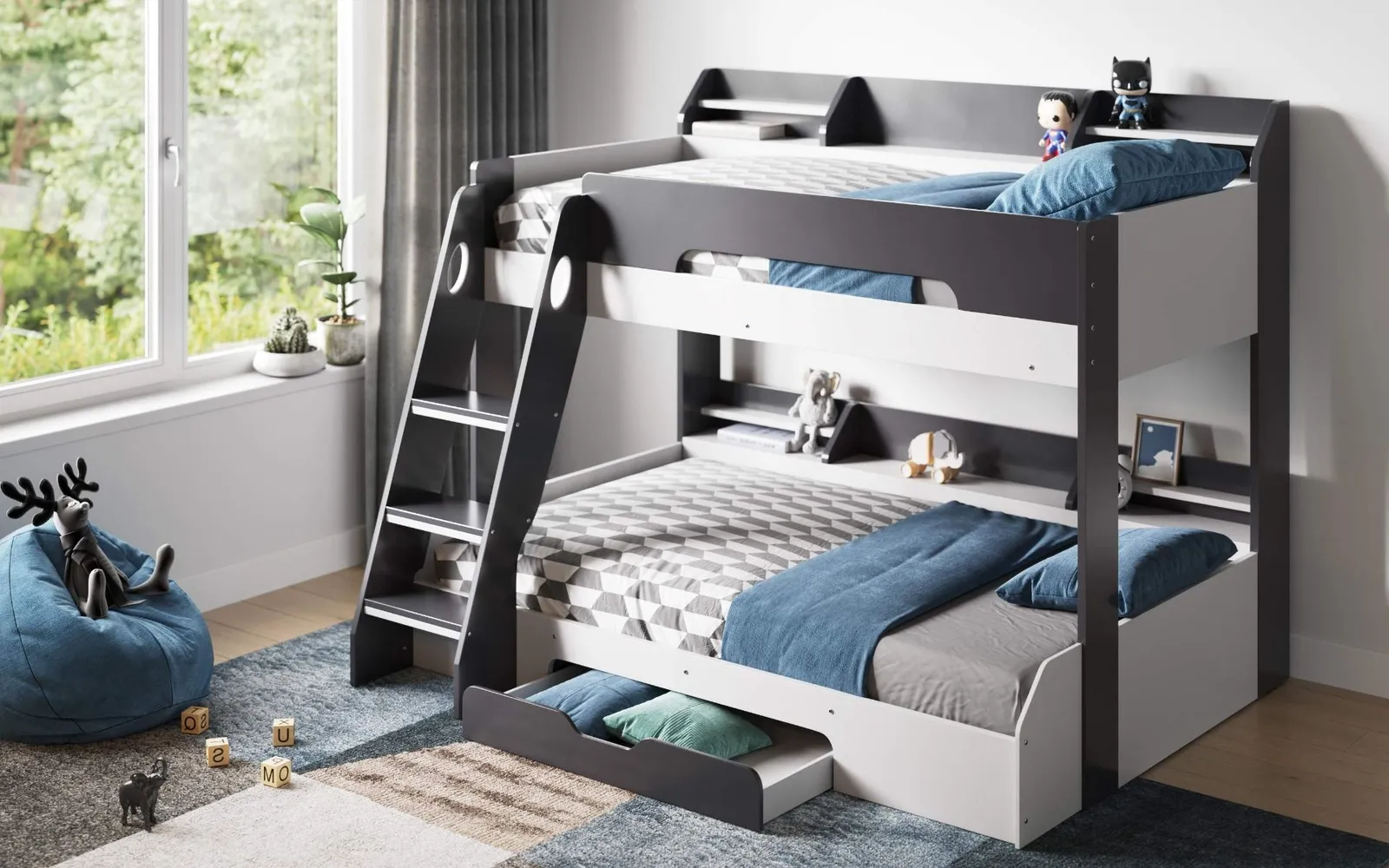 Flair Flick Triple Bunk Bed with Storage in Grey
