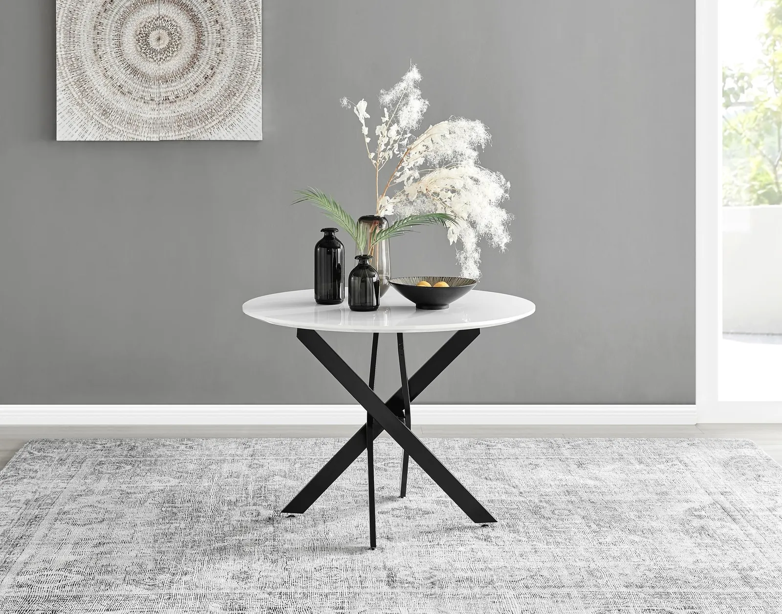 FurnitureboxUK Novara 100cm Round 4-Seater Dining Table With Black Metal Legs in White 2