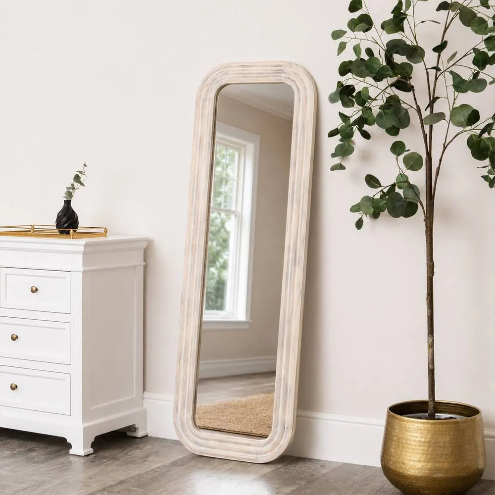 Melody Maison Light Wooden Arched Tall Wall & Leaner Mirror - 142cm X 47cm in Light Brown