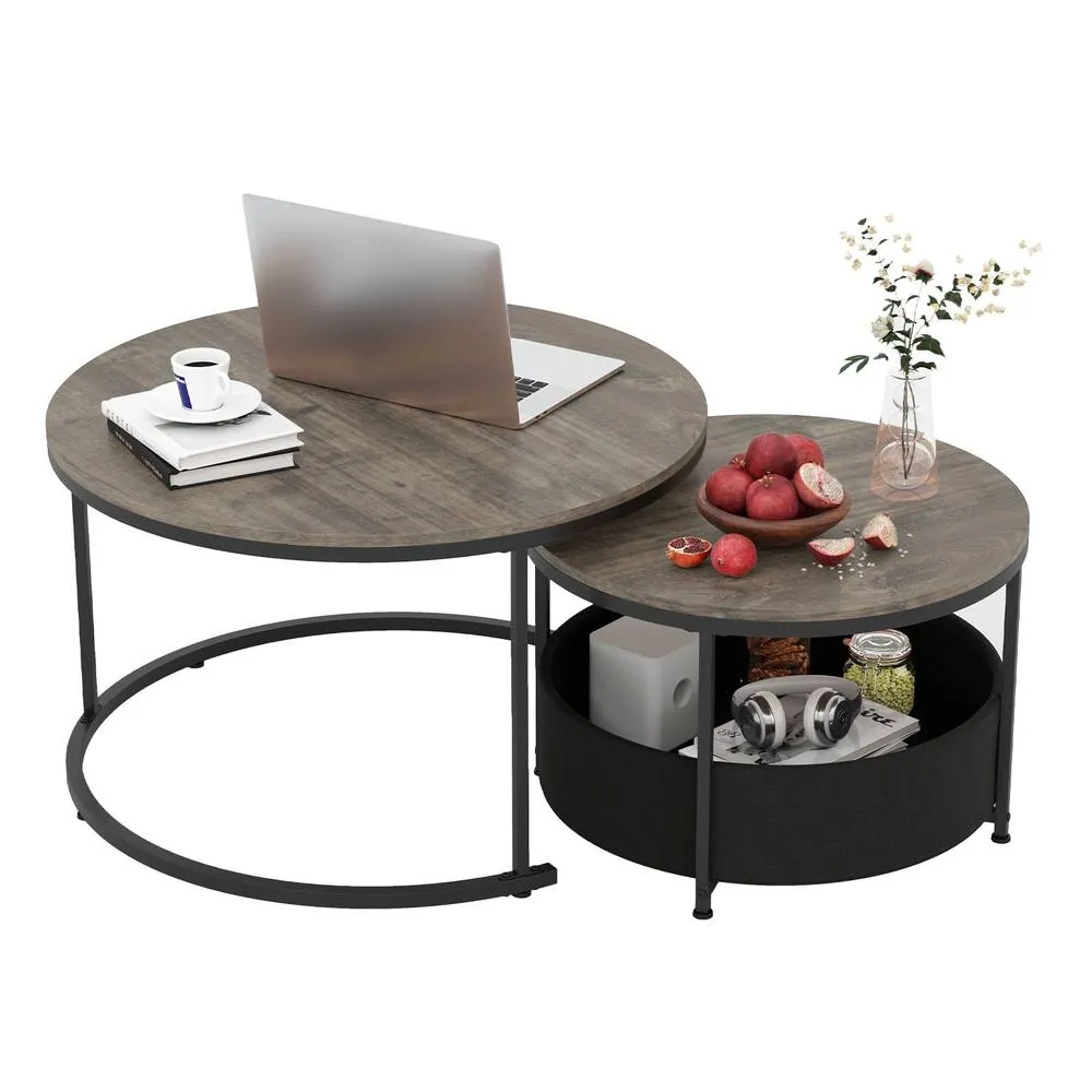 Costway 2PCS Round Coffee Tables Modern 80 & 60 CM Cocktail Tables Side Tables in Grey 3