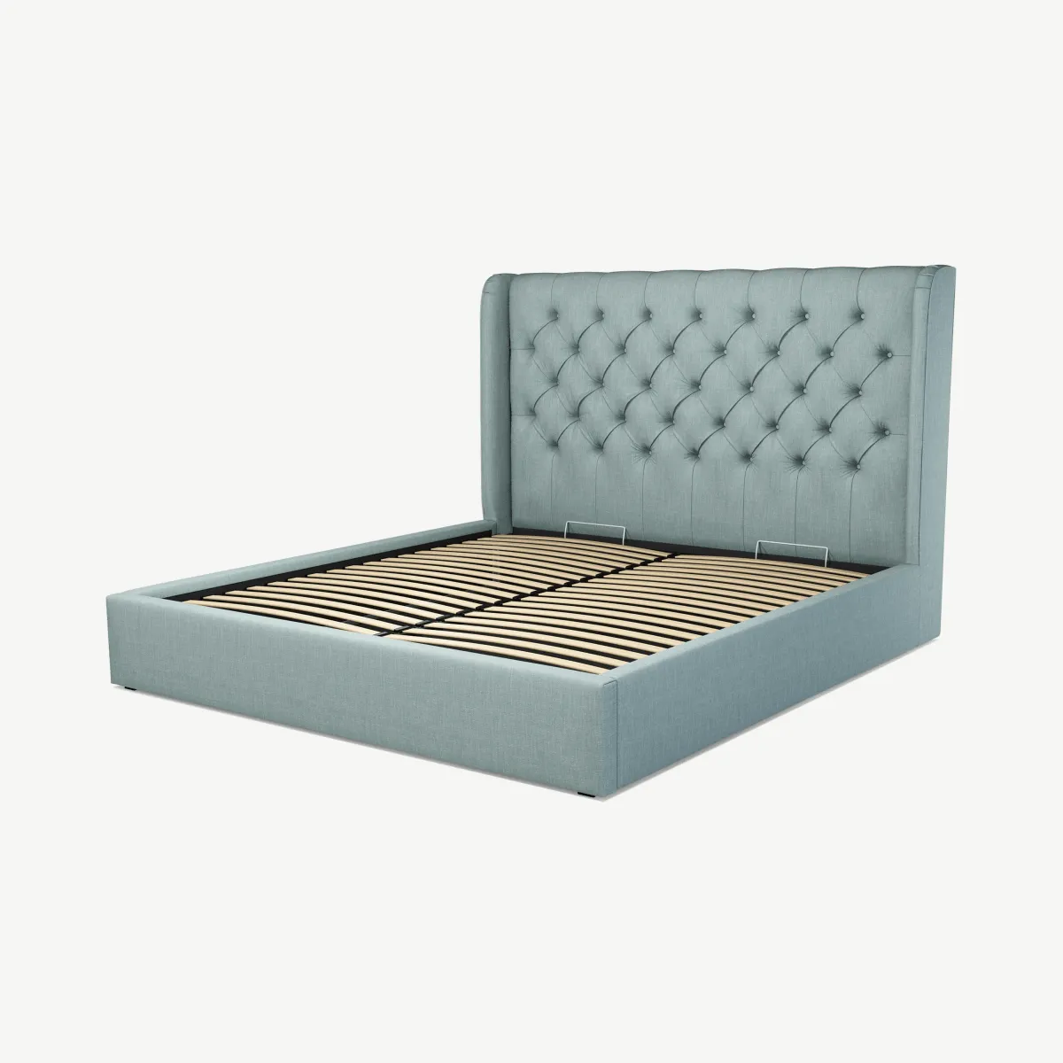Romare Super King Size Ottoman Storage Bed, Sea Green Cotton