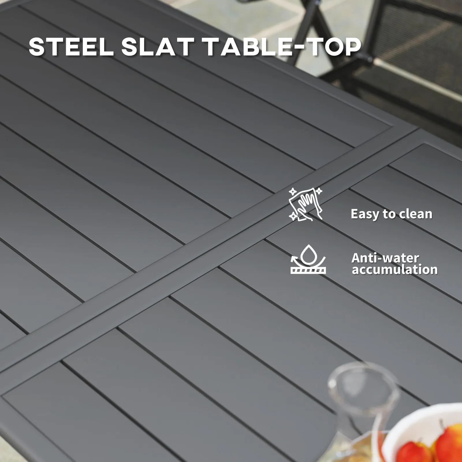 OUTSUNNY Garden Dining Table for 6 Person with Slat Top, Steel Frame, Grey 6