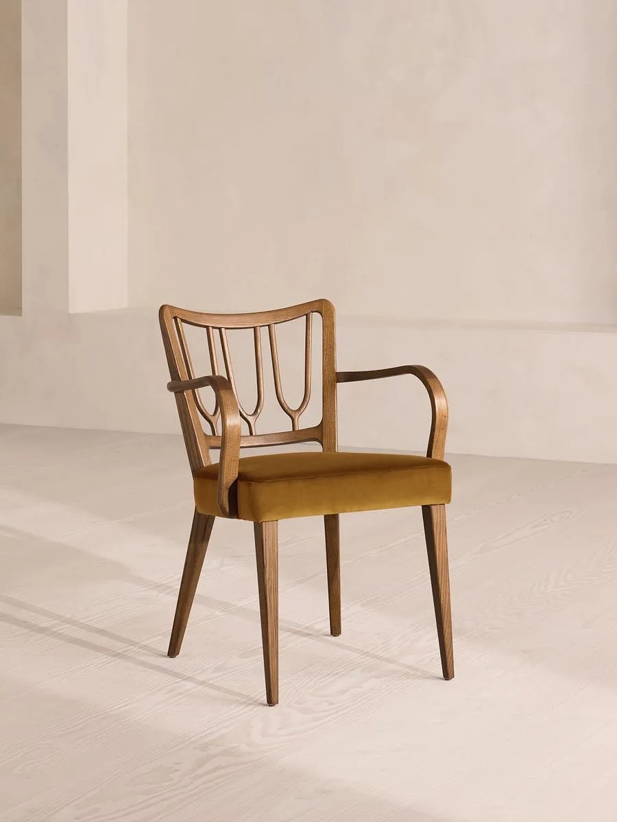 Leonie Armed Dining Chair, Velvet, Mustard
