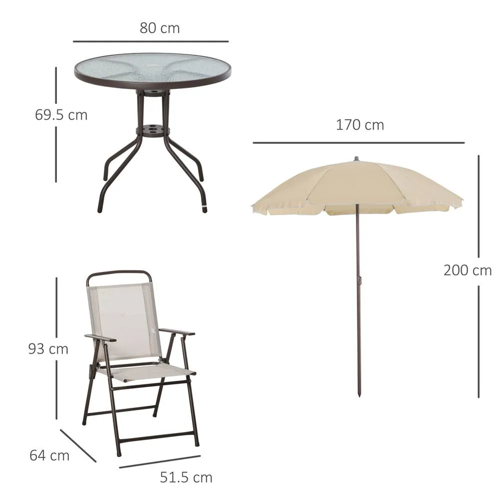 OUTSUNNY 6 Piece Patio Dining Set with Garden Umbrella 4 Folding Chairs in Beige 3