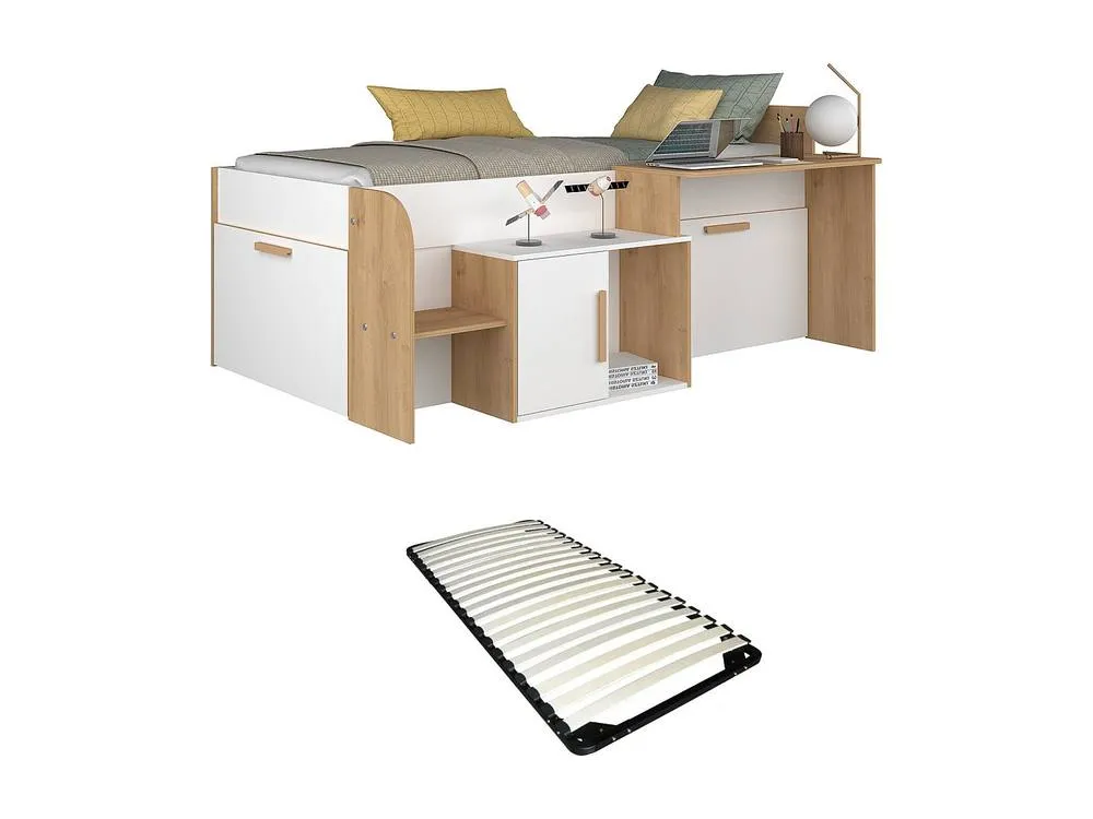 Vente-unique Combination Bed 90 X 200 Cm With Desk & Storage - Colours: White and in Light Oak 2