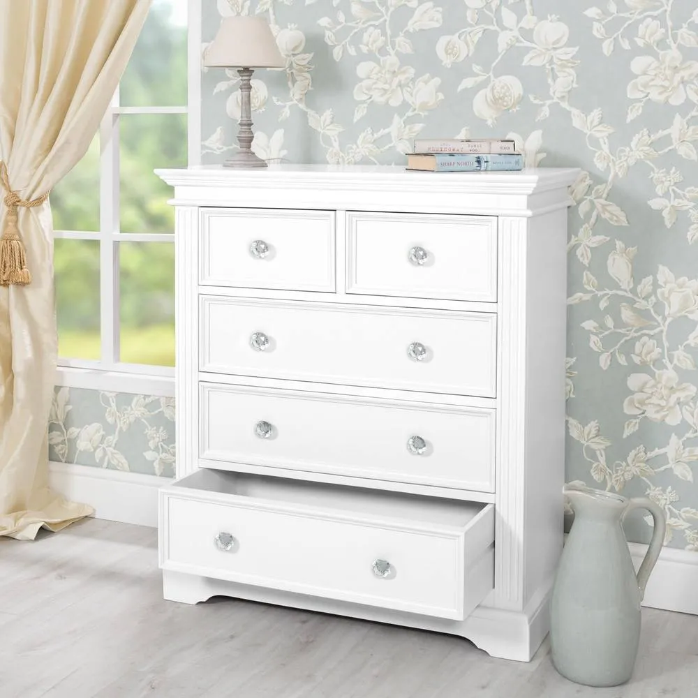 Statement Furniture Gainsborough White 2 Over 3 Chest of Drawers with Crystal Handles 3