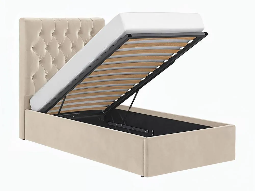 Flair Milan Velvet Single Ottoman Bed in Beige 5