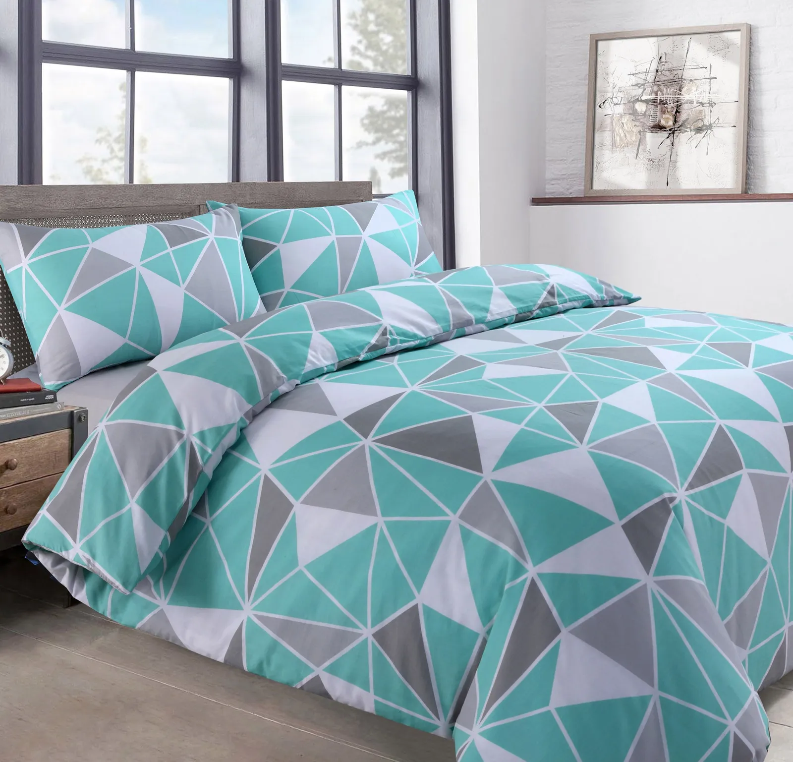 Velosso Saxton Ocean Twin Pack Set Duvet Cover & Pillowcase Set - Printed Cotton Rich in Baby Blue