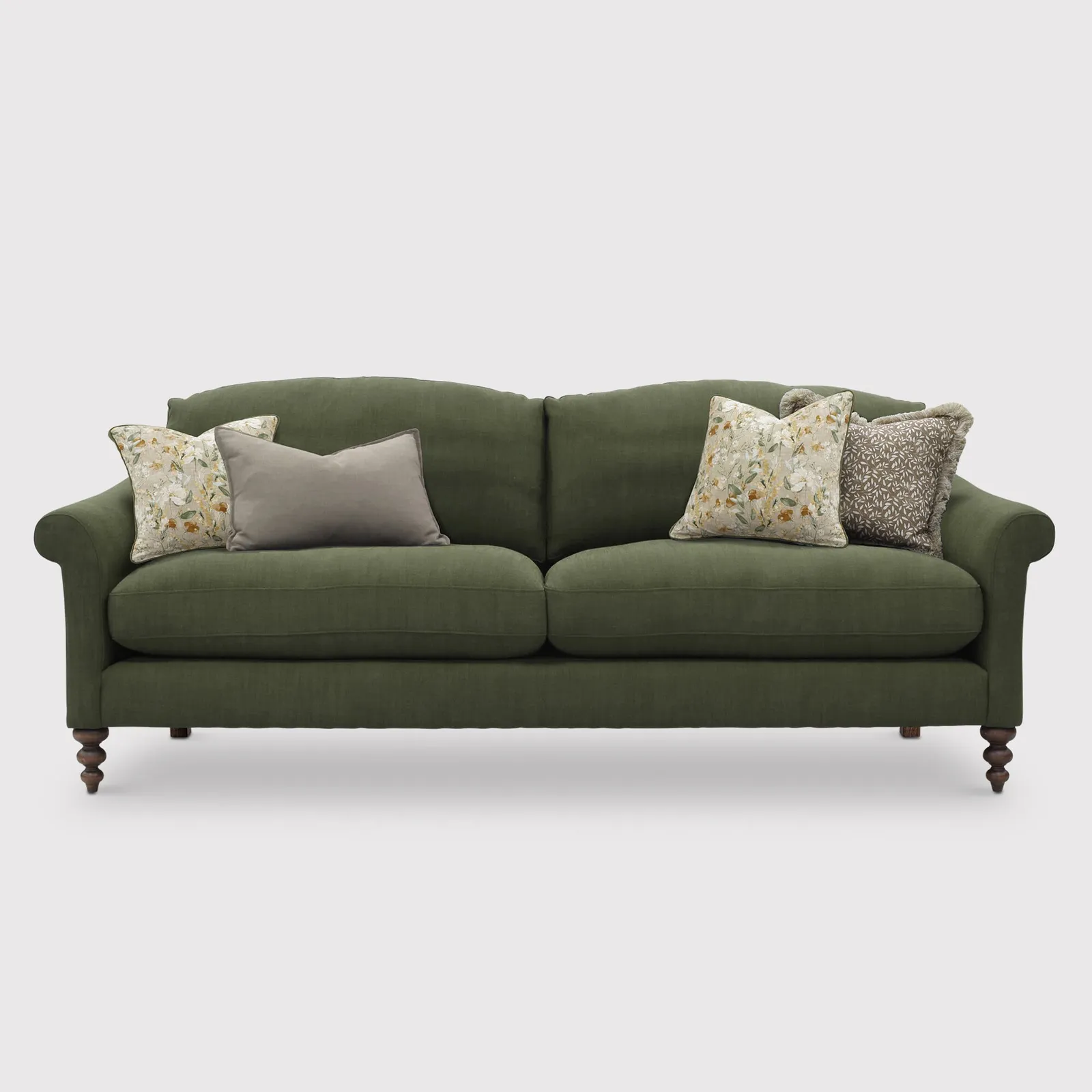 English Heritage Clover 26 Extra Large Sofa With Pre Set Scatters, Green Fabric | Barker & Stonehouse 1