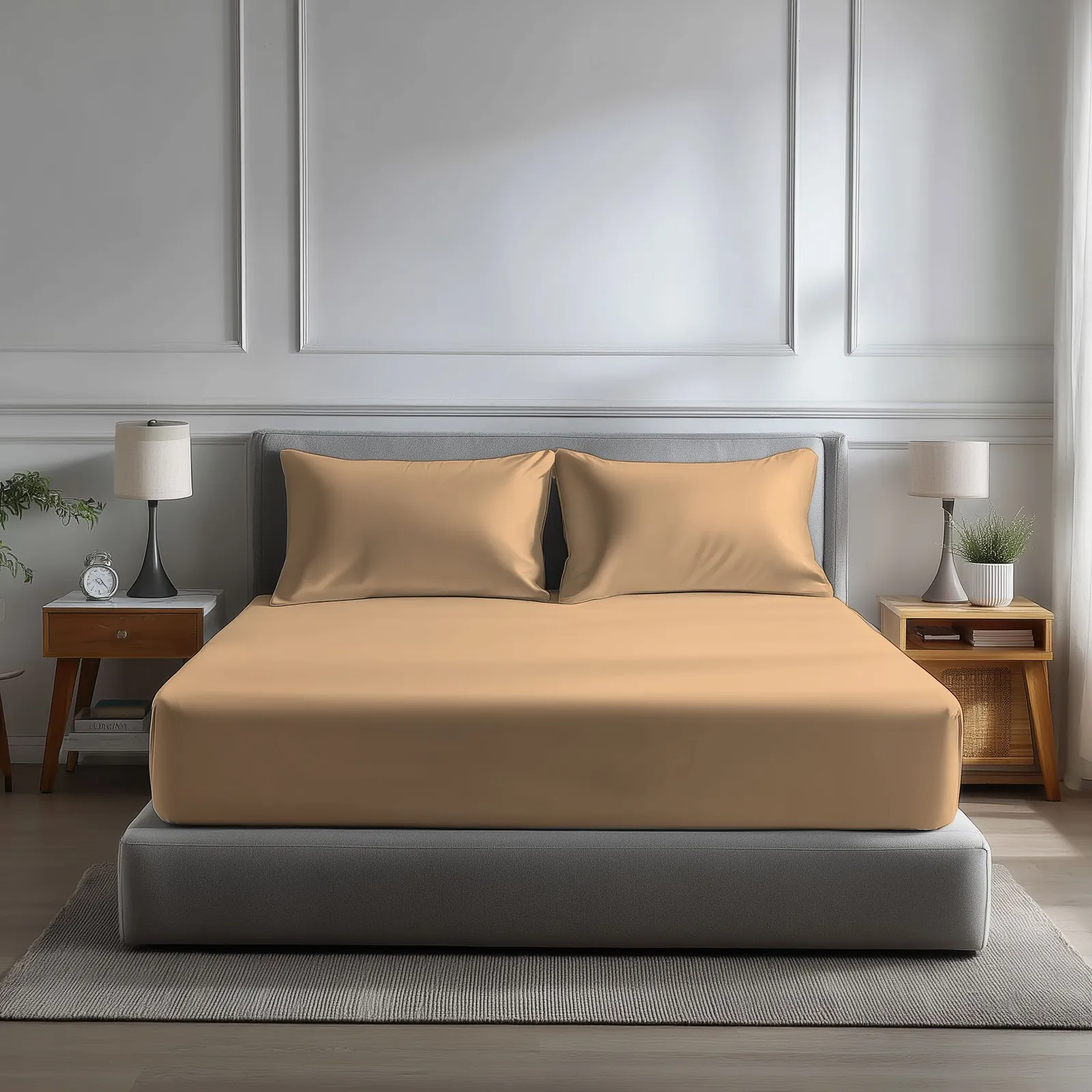 Snug City Microfibre Soft Touch Fitted Sheet 40cm Extra Deep Skirt Plain Dyed Bed Linen in Beige
