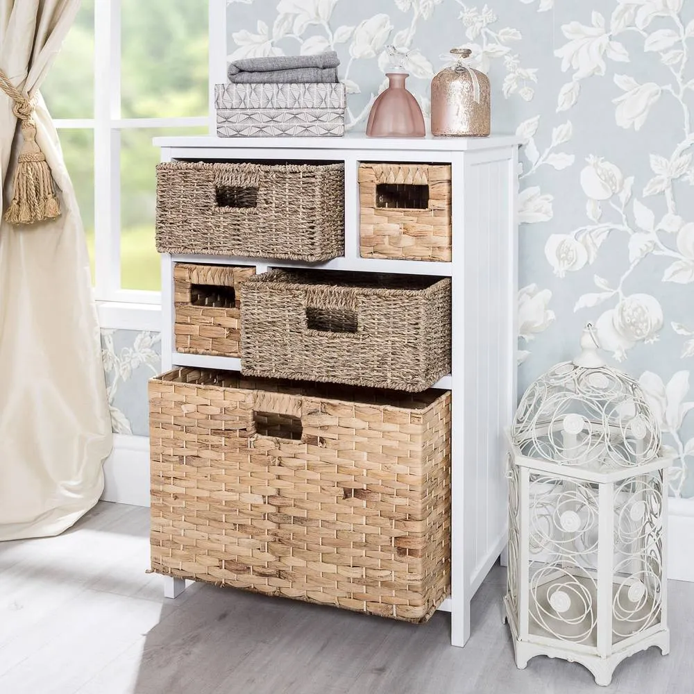 Statement Furniture Tetbury 5 Drawer Storage Unit White with Hyacinth & Seagrass Baskets 3