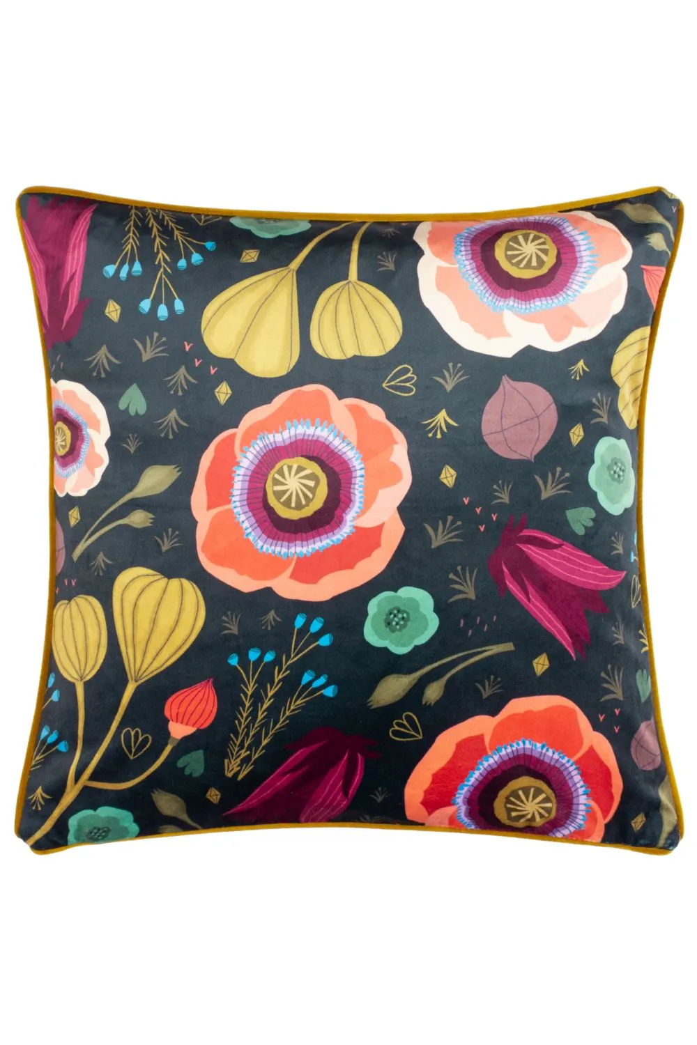Kate Merritt Paisley Blooms Piped Velvet Polyester Filled Cushion
