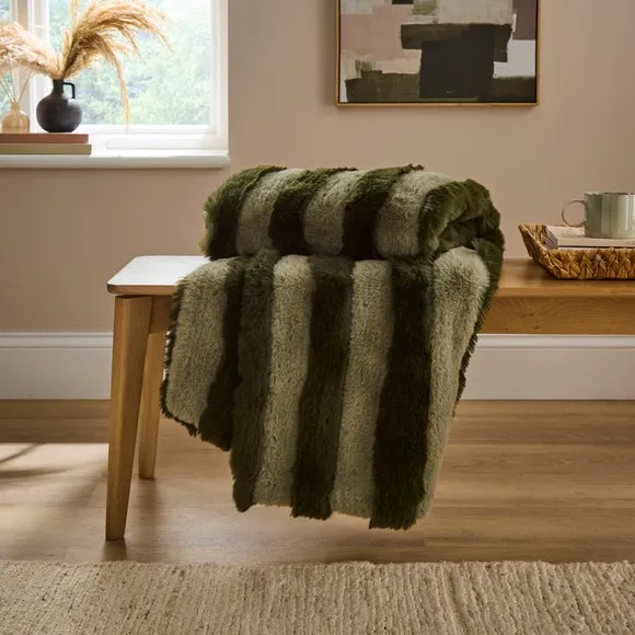 Two-Tone Striped Faux Fur Throw Blanket 130cm x 180cm