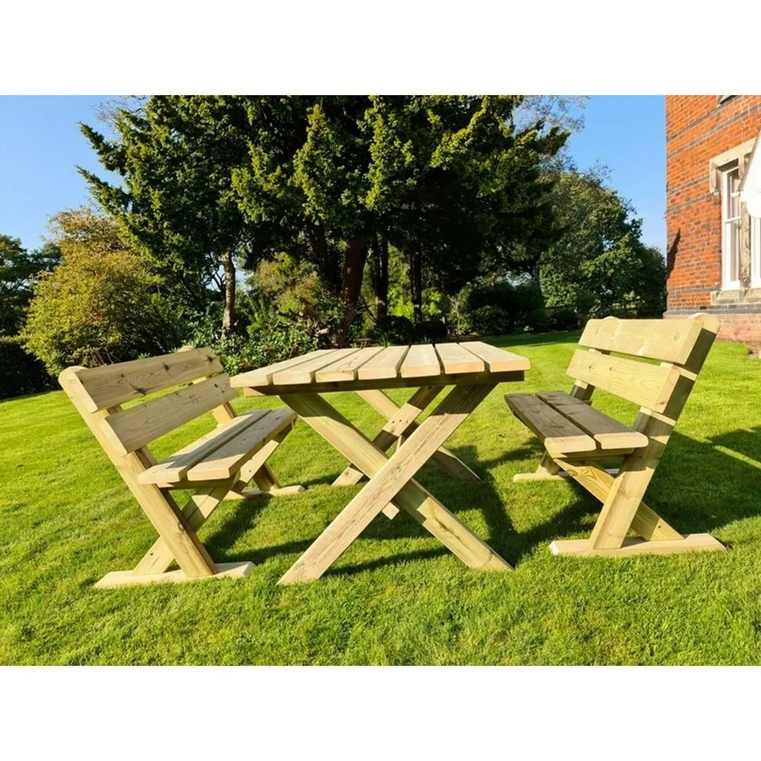Churnet Valley Garden Furniture Ltd Ashcombe Table Set Sits 4 Including 2 Bench - L120 x W93 x H77 cm in Brown 3