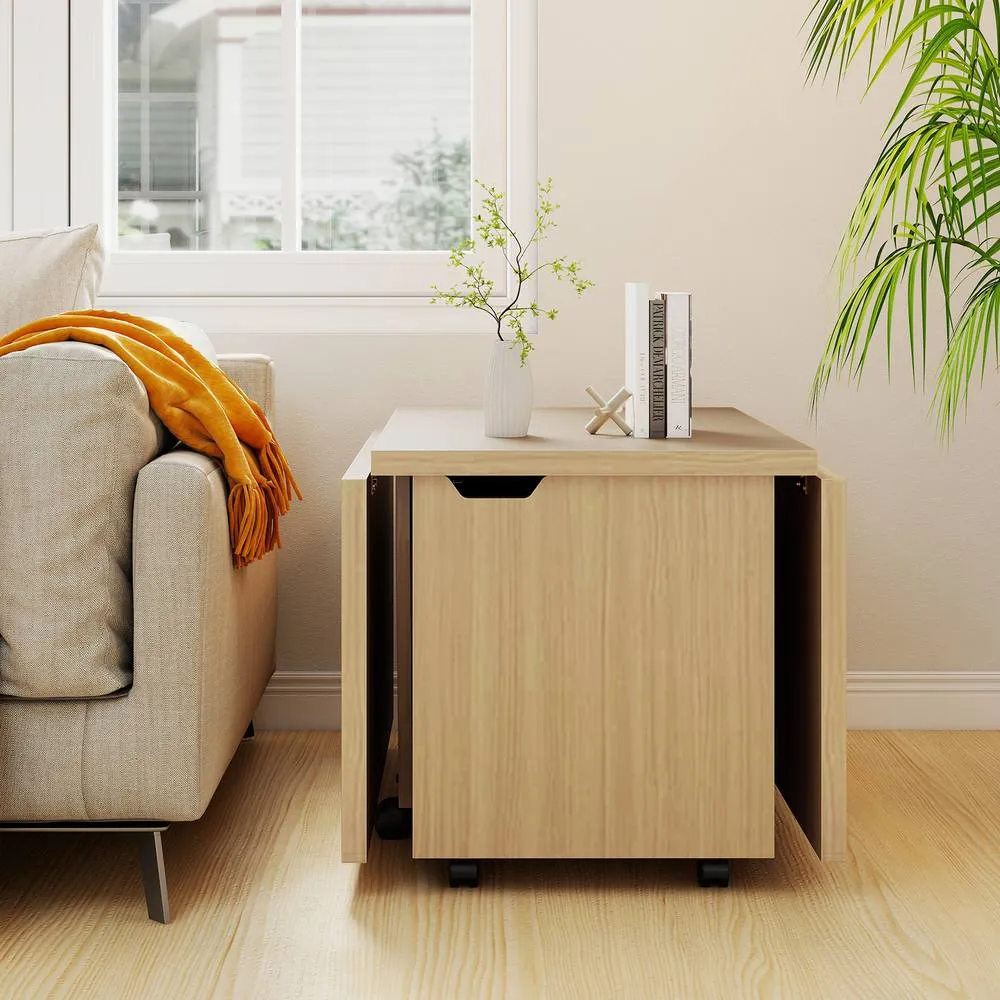 Costway 120cm Extendable Center Table Foldable Coffee Table w/Storage in Light Oak 4
