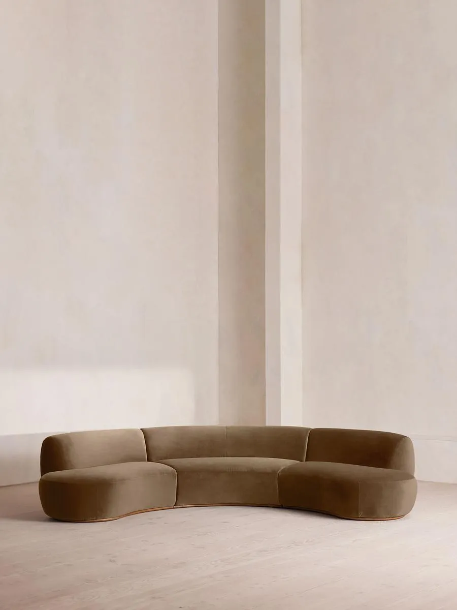 Aline Serpentine Modular Sofa, Four Seater, Velvet, Truffle
