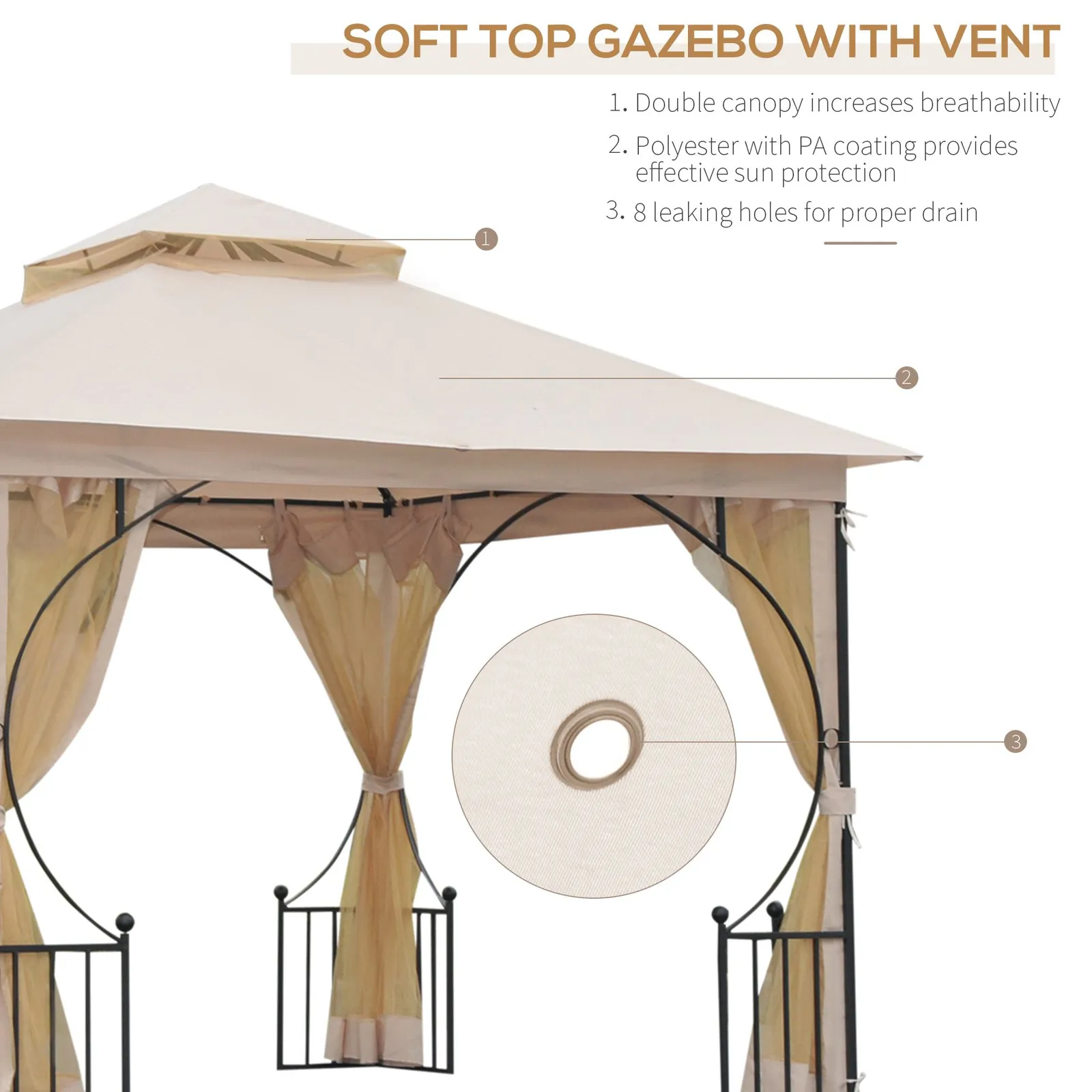 OUTSUNNY Gazebo Party Tent Canopy Sun Shade for Patio Garden 3x3(m) in Beige 4
